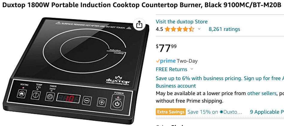 Duxtop 1800W Portable Induction Cooktop Countertop Burner, Silver  8120MC/BT-180G3